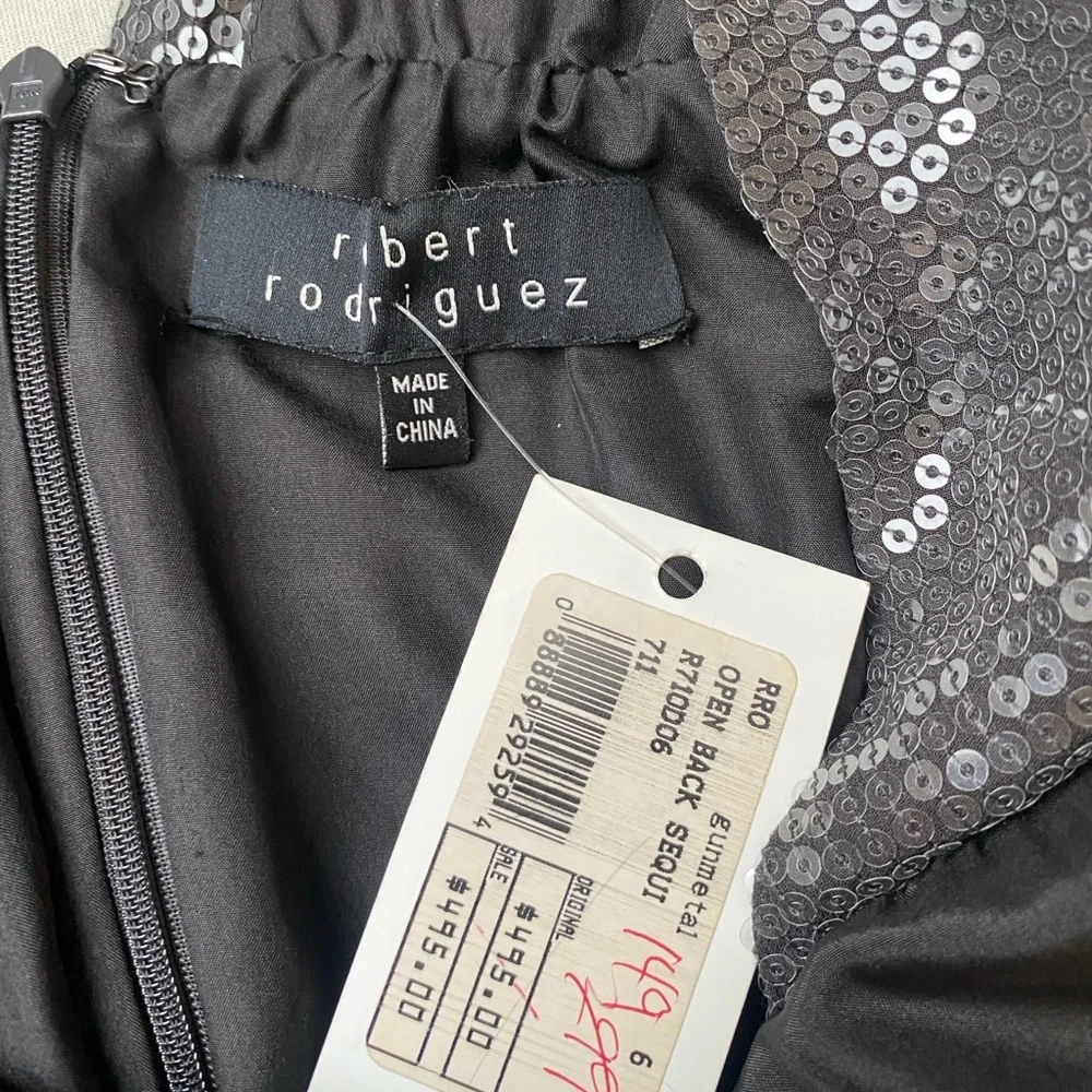 Robert Rodriguez Gunmetal Gray Sequin Silk Open Back Mini Dress Size 6 - Picture 11 of 12